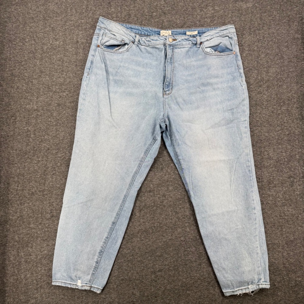 Wonderly Girlfriend Jean Light Wash High Rise Distressed Hem Blue Women 20W Crop